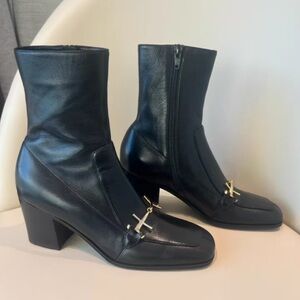 Yves Saint Laurent Black Boots with Gold Detailing